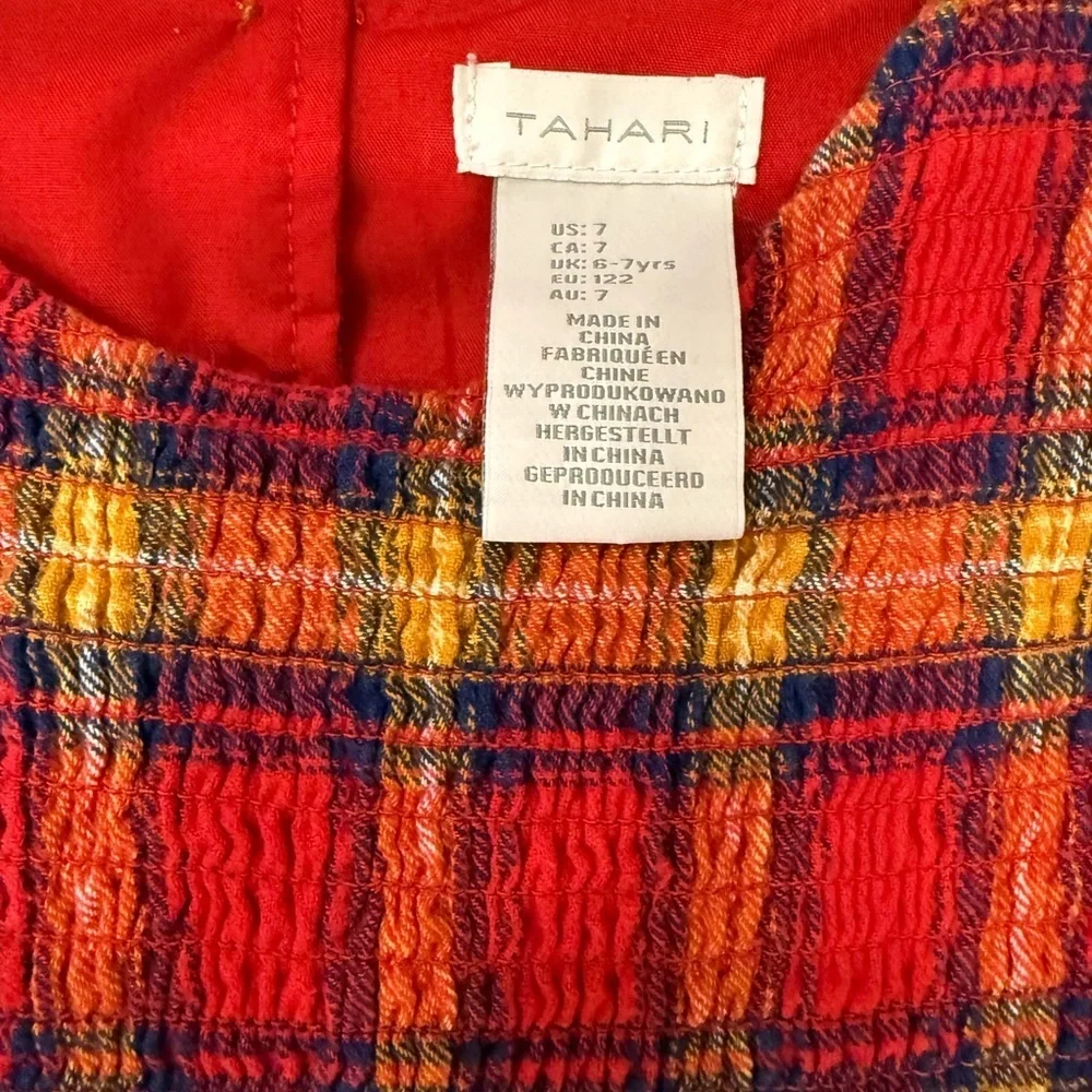 Tahari Vibrant Red Orange Plaid Dress Youth 7 Fall‎ Winter